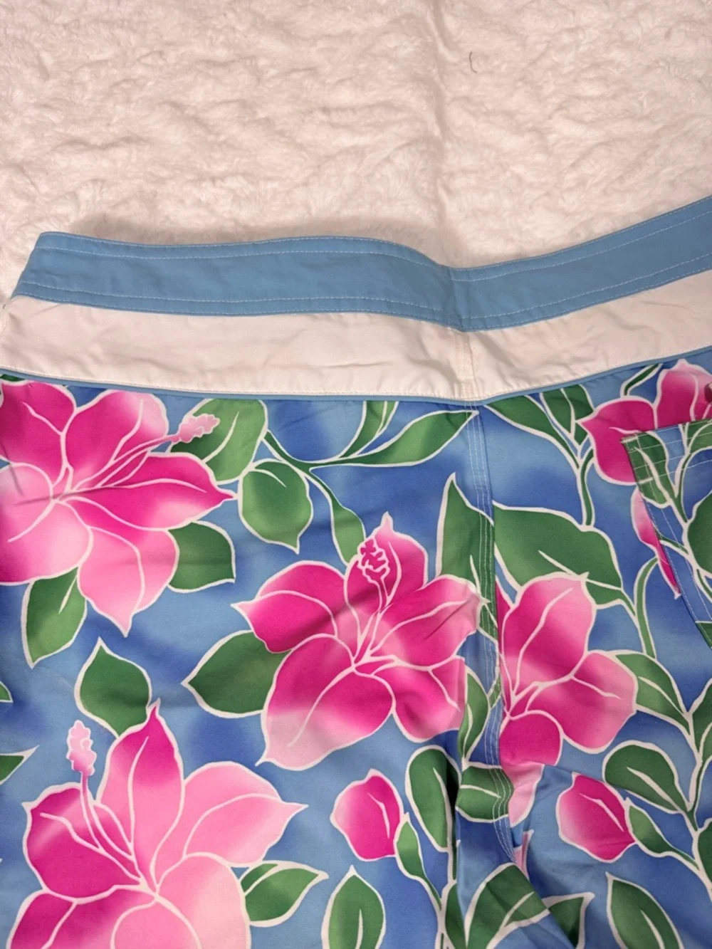 Women’s Blue Floral Swim Board Shorts with Pink Flowers- Size 13 - EUC
